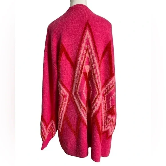 Jodifl Red and Pink Fuzzy Southwest Bohemian Open Front Cardigan NWT - Picture 2 of 16